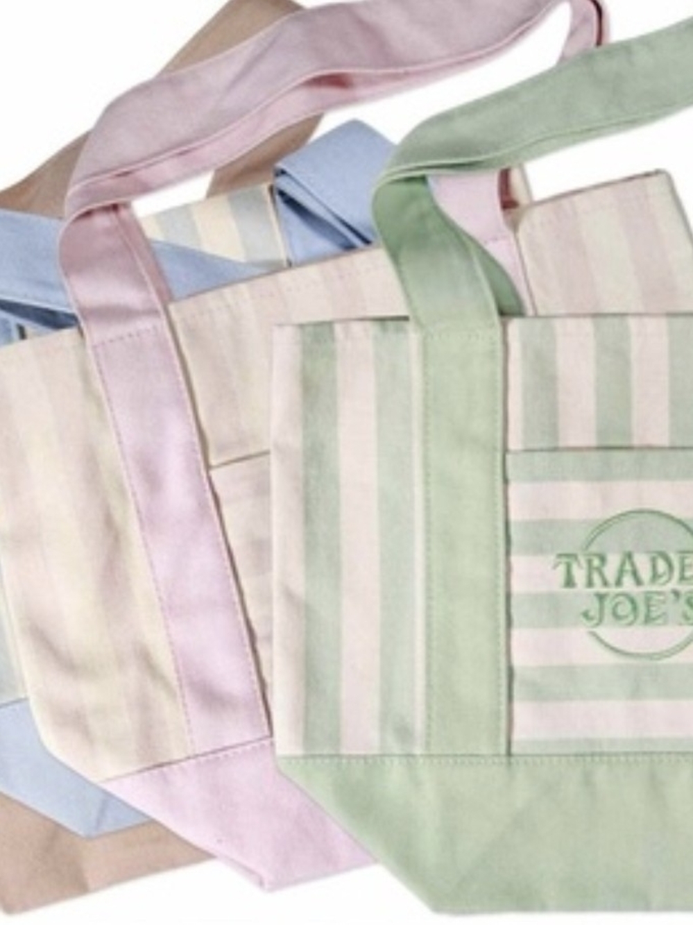 Trade Joe's Pastel Green Stripe Tote Bag